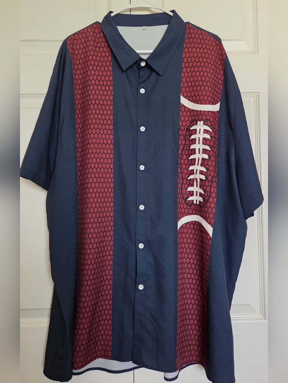 Navy & Burgundy Short-Sleeve Football Button-Up Shirt - RUNS SMALL